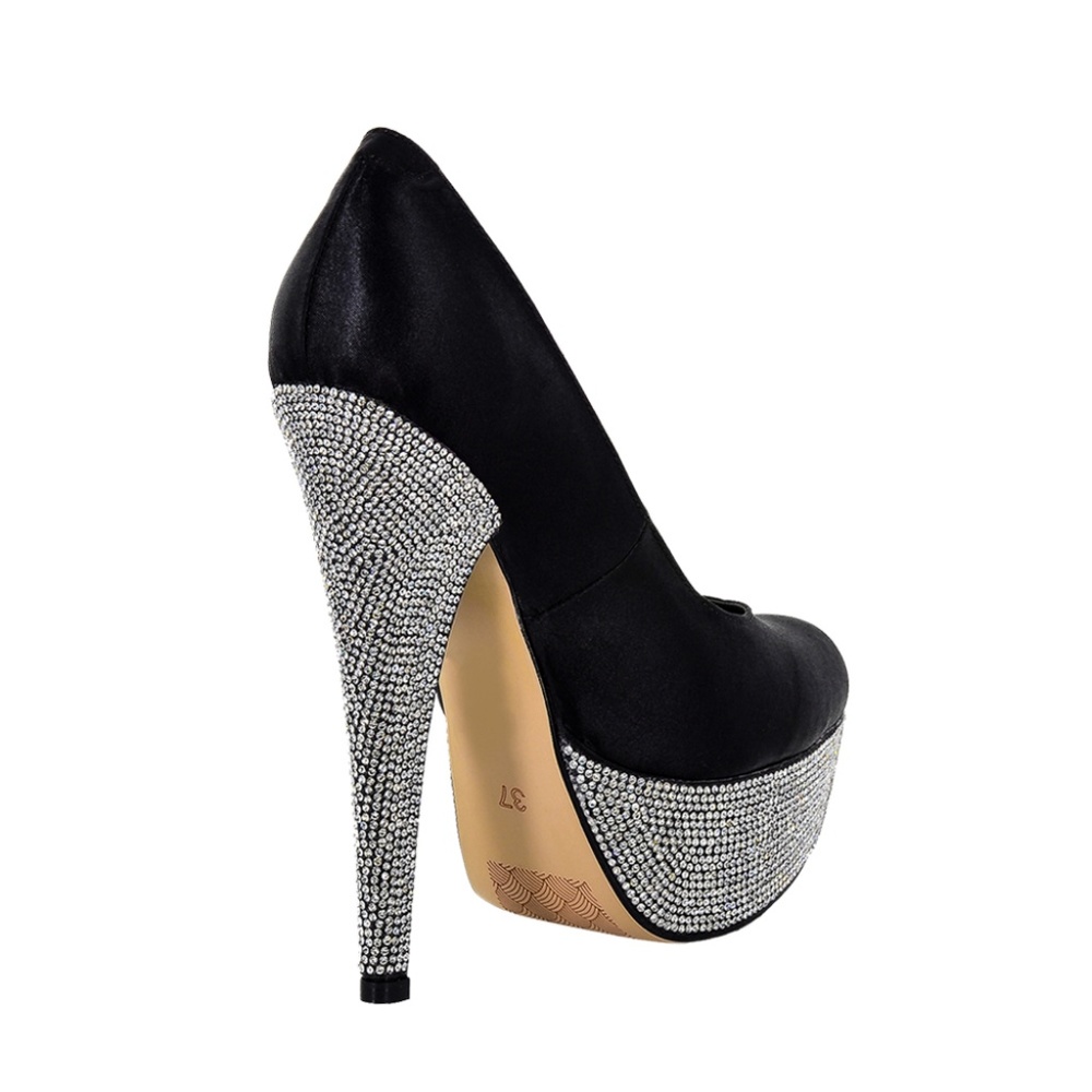 HEDLA Black Satin Crystal Rhinestone Handmade Heel - Picture 4 of 6